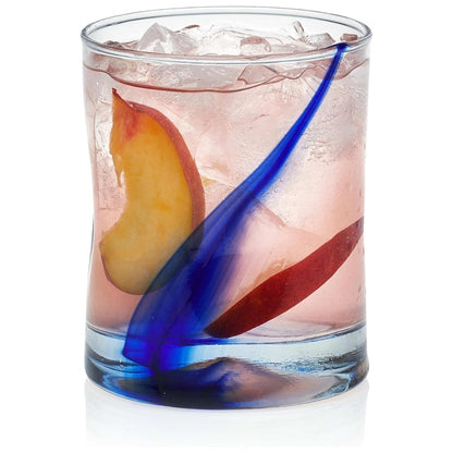 Blue Ribbon Rocks Glasses Set of 8, Artisan-Inspired Four-Dimple Whiskey Glasses, 12.5 oz Old Fashioned Cocktail Glasses